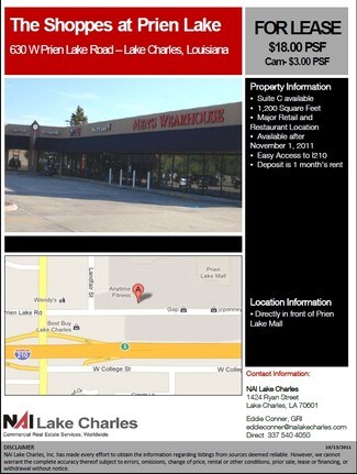 Lake Charles, LA Storefront Retail/Office - 630 W Prien Lake Rd
