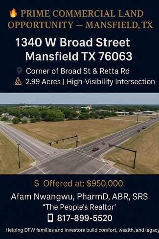 Mansfield, TX Commercial Land - 1340 W Broad St