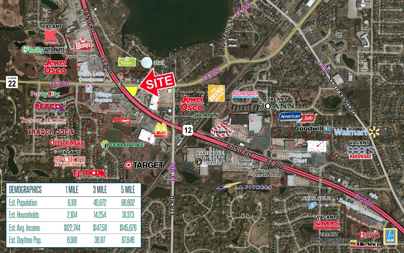 SEC IL Route 22 & S Rand Rd, Lake Zurich, IL for Rent