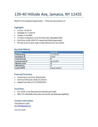 Jamaica, NY Light Manufacturing - 13940 Hillside Ave Jamaica, NY Light Manufacturing - 13940 Hillside Ave