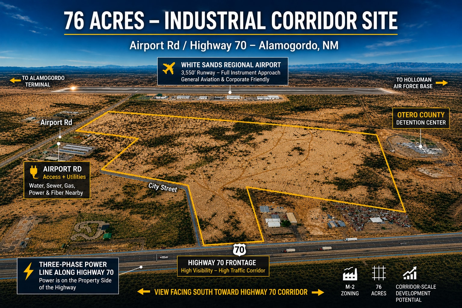 Hwy 70 Frontage w/dual access on Airport Rd, Alamogordo, NM for Sale