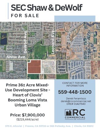 Clovis, CA Commercial Land - SEQ Shaw & DeWolf Avenues