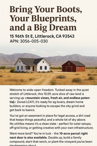 Littlerock, CA Agricultural - Vac/Vic X15/96 STE ave