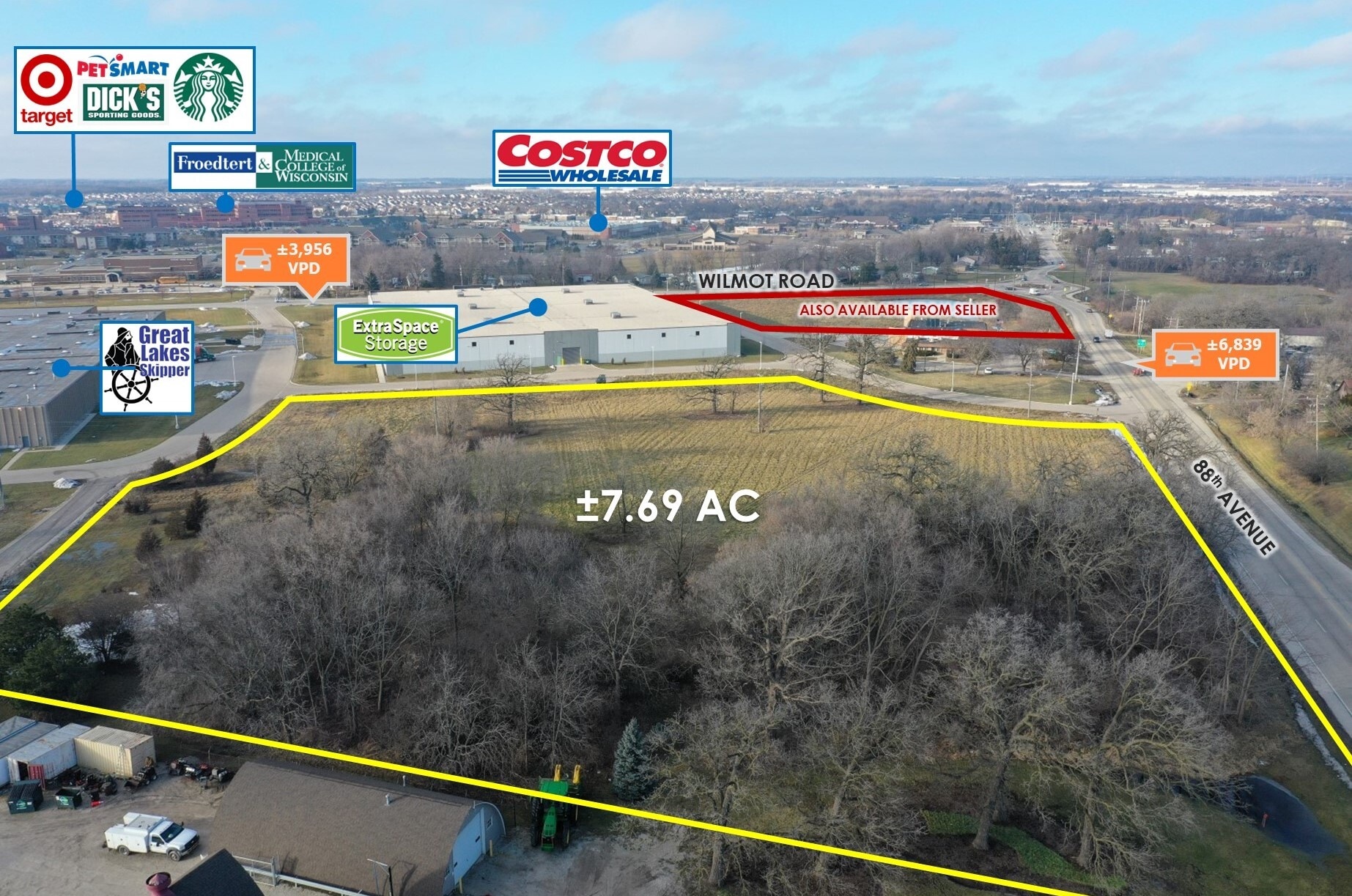 7.69 AC Adj. to Wilmot Road, Pleasant Prairie, WI for Sale