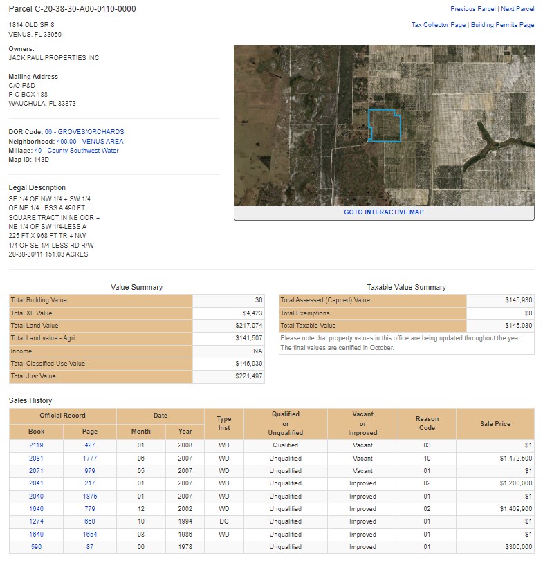 1814 Old SR 8, Venus, FL for Sale