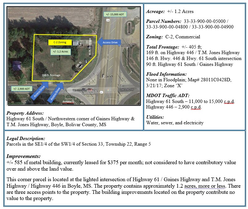 0 U.S. Hwy 61 S and Hwy 446, Boyle, MS for Sale