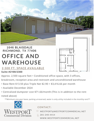 Richmond, TX Office, Flex, Industrial - 1646 Blaisdale Rd