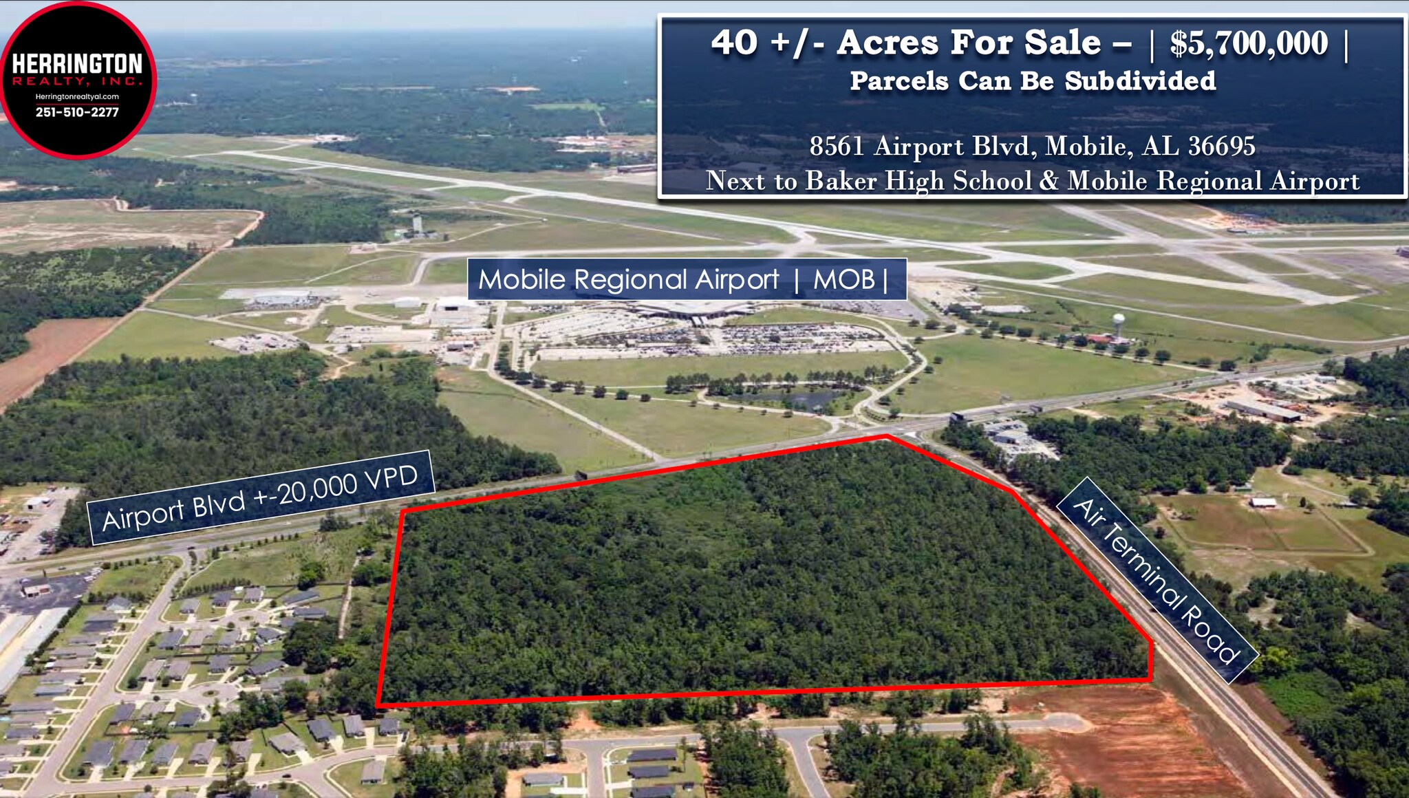 Southwest Quadrant of Airport Blvd Air Terminal Dr, Mobile, AL for Sale