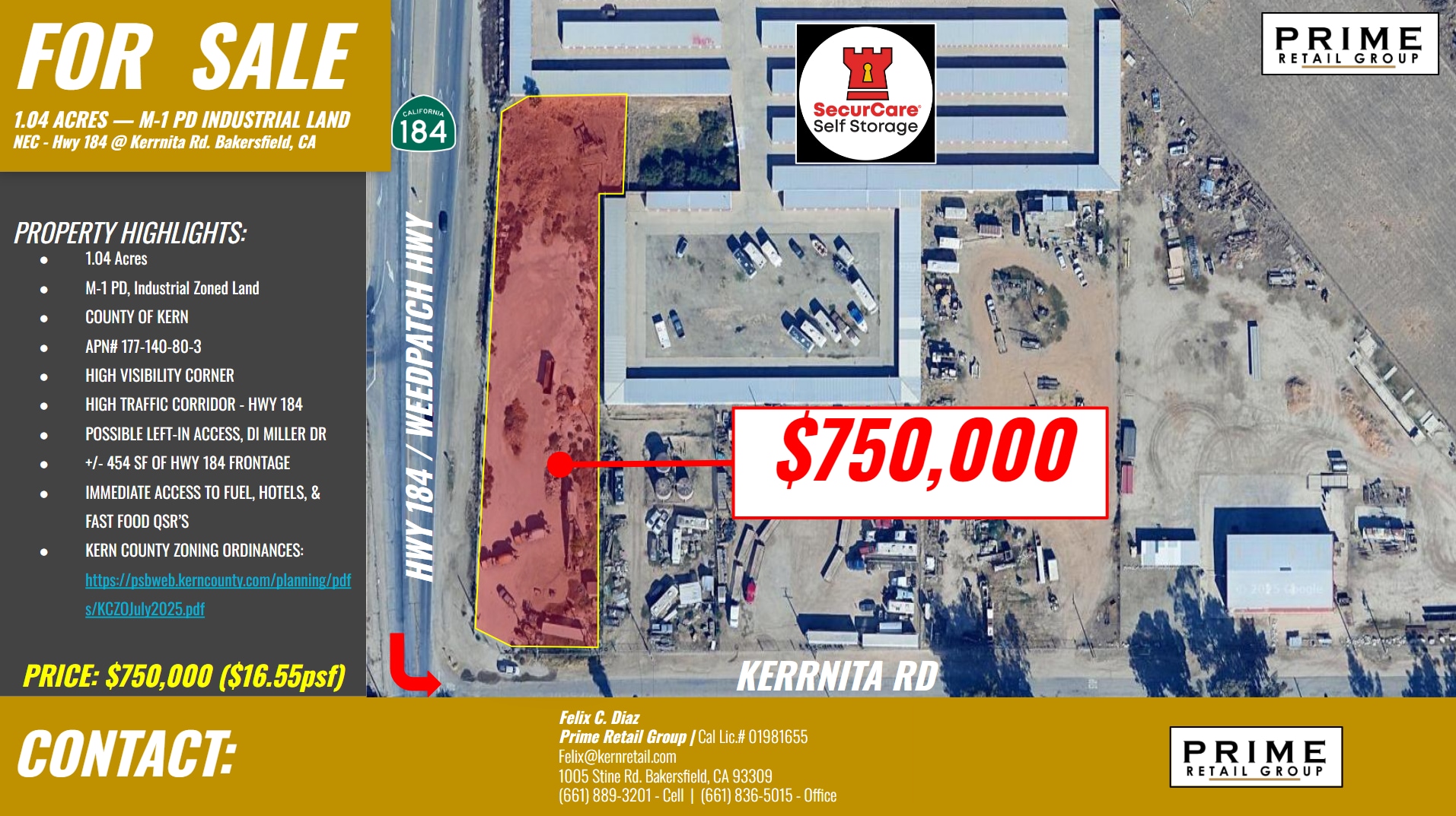 NEC Hwy 184 @ Kerrnita Rd, Bakersfield, CA for Sale