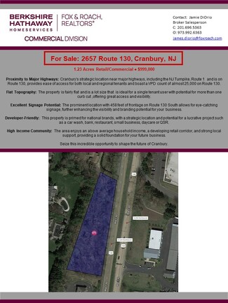 Cranbury, NJ Commercial Land - 2657 Route 130