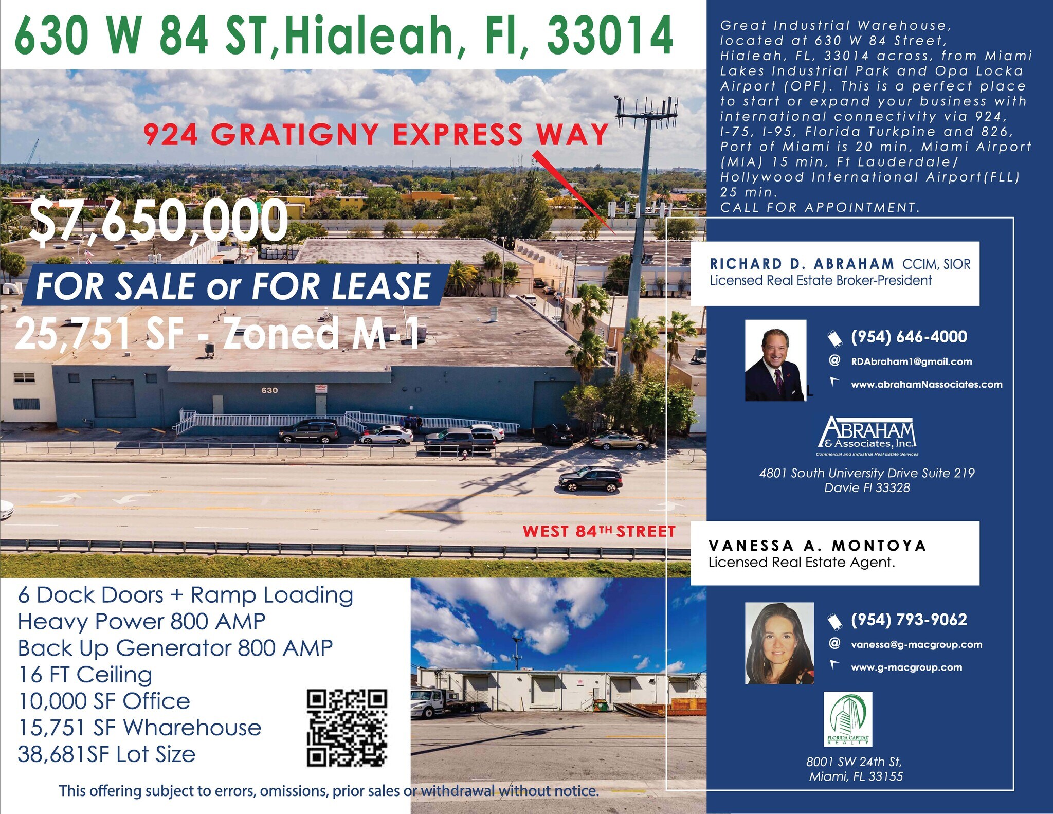 630 W 84th St Hialeah, FL 33014 Industrial Property for Lease on